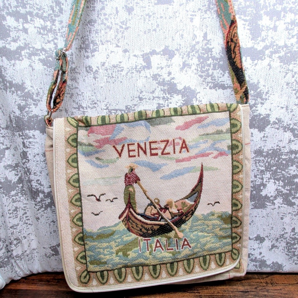 Venezia Italia Tapestry Crossbody Bag Venice Gondola Rialto Bridge Woven Scenic